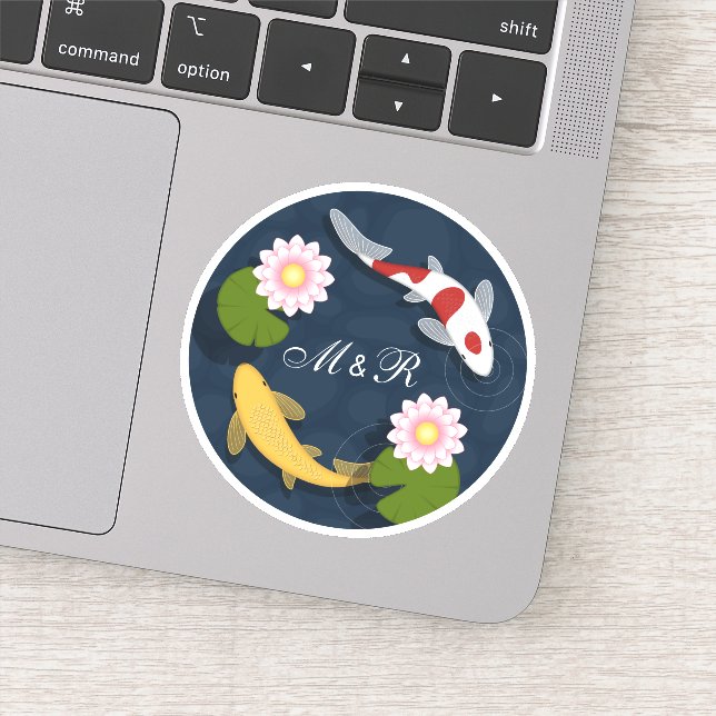 Initiale japanische Koi Fish Pond Monogram Aufkleber (Detail)