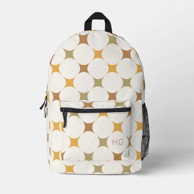 Initiale neutrale Retro Mustard Yellow Monogram Bedruckter Rucksack (Vorderseite)