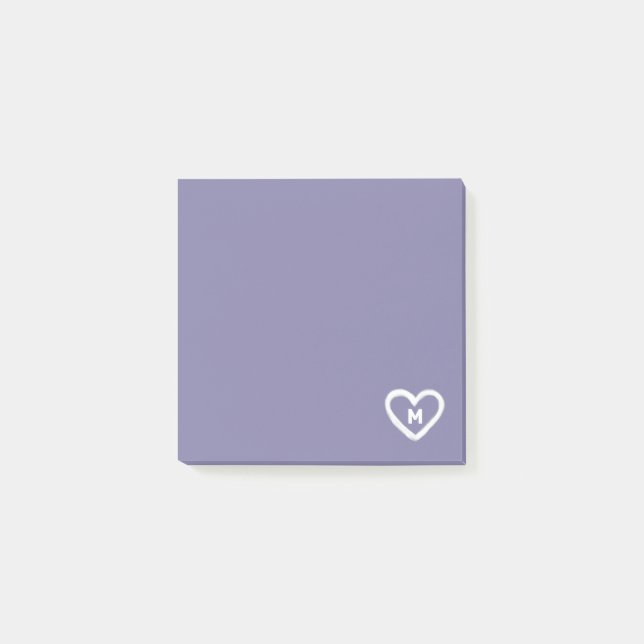 Initiale niedliche Lila Heart Monogramm Post-it Klebezettel (Vorderseite)