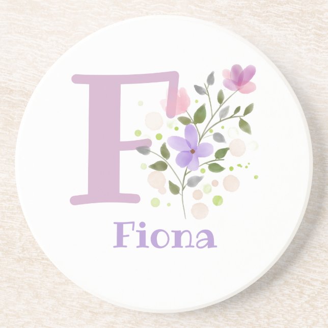 Initiale Plus Name & Blumen Design Getränkeuntersetzer (Vorne)