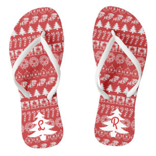 Initiale   Rotes und weißes ikonisches Weihnachts Flip Flops