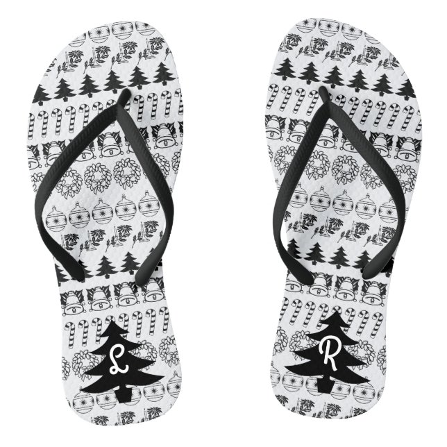 Initiale | Schwarz-Weiß-Weihnachtsmuster Flip Flops (Fußbett)