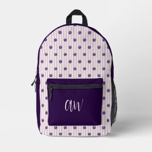 Initiale Violet & Blush Streifen - Lila Blüten Bedruckter Rucksack