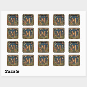 Initiale Wildblume Abend Monogramm Quadratischer Aufkleber
