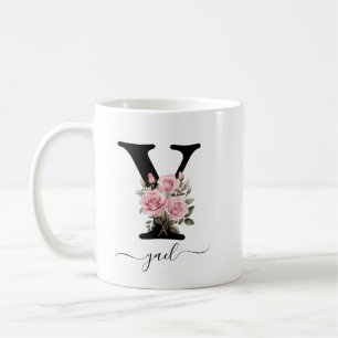 Initiale Y Monogram Floral Blume Rosenrosen Tasse