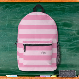 Initialen der Girly Pastel Pink Stripes Monogramm Bedruckter Rucksack