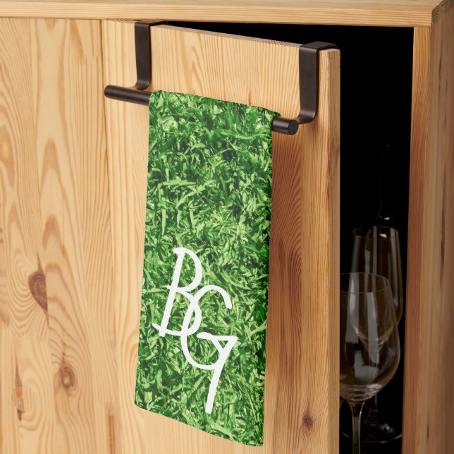 Initialen der Graspartie "Sporty Green Background" Geschirrtuch (Drittel gefaltet)