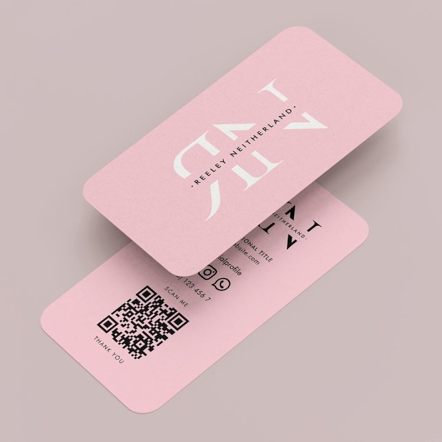 Initialen der modernen ästhetischen Pastellfarben  Visitenkarte (Modern Aesthetic Pastel Pink Monogram Initials Business Card
)