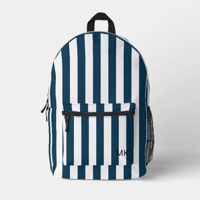 Initialen der neutralen blauen Streifen Bedruckter Rucksack (Vorderseite)