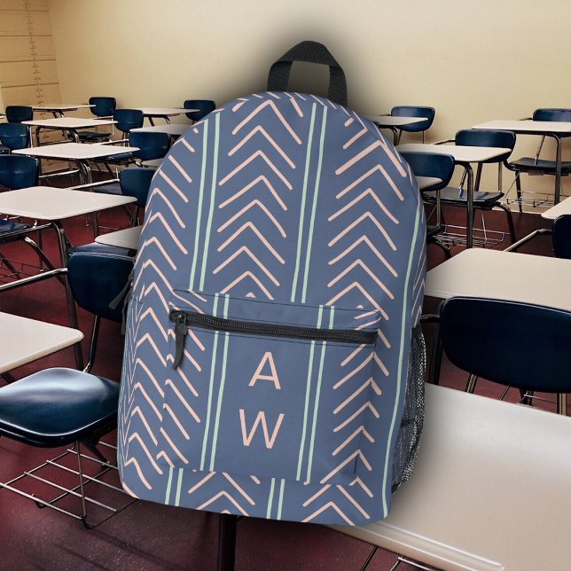 Initialen der niedlichen blauen geometrischen Pfei Bedruckter Rucksack (Von Creator hochgeladen)