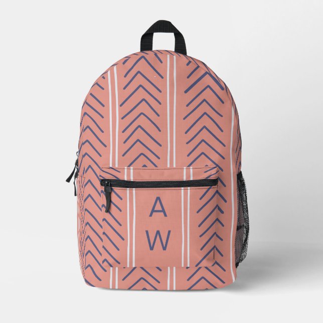 Initialen der niedlichen rosa pfirsichfarbenen geo bedruckter rucksack (Vorderseite)