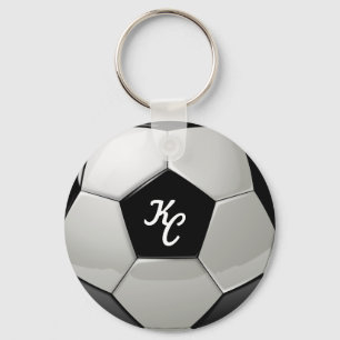 Initialen der Schwarz-Weiß-Fußball-Ball-Monogramme Schlüsselanhänger