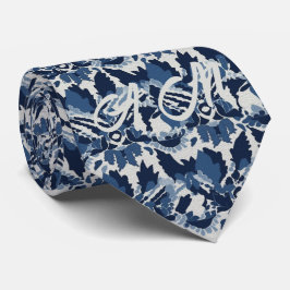 Initialen des blauen weißen Retro-Ikat-Musters Mon Krawatte