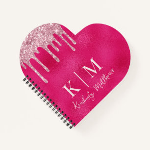 Initialen des glamourösen Hot Pink Glitzer Monogra Notizbuch