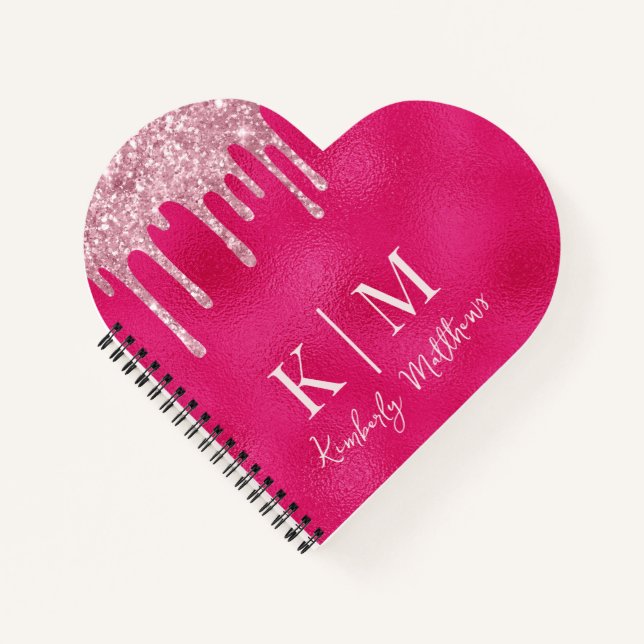 Initialen des glamourösen Hot Pink Glitzer Monogra Notizbuch (Vorderseite)