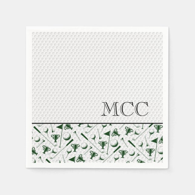 Initialen des Green White Golf Ball Monogram Serviette (Vorderseite)