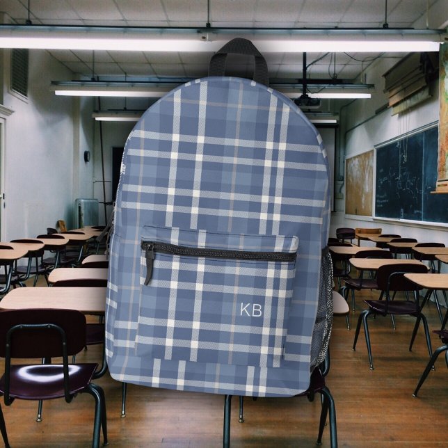 Initialen des niedlichen blauen Karierten Tartan-K Bedruckter Rucksack (Von Creator hochgeladen)