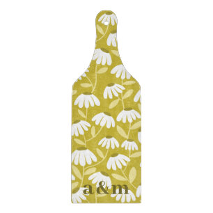 Initialen des Paares dunkles Gold & Oliven-Blumenm Schneidebrett