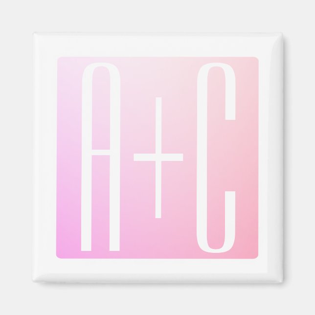 Initialen des Paares | Subtile Pink Gradation Magnet (Vorne)