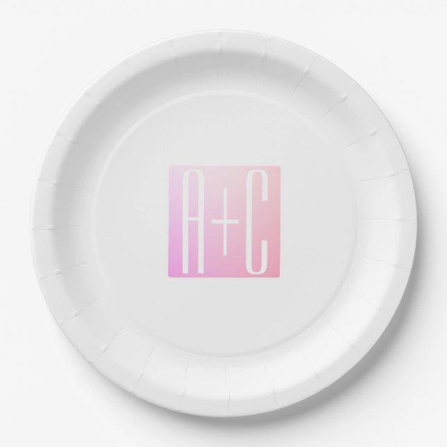 Initialen des Paares | Subtile Pink Gradation Pappteller (Vorderseite)