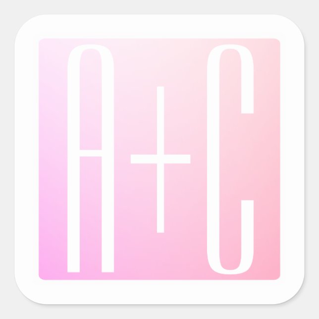 Initialen des Paares | Subtile Pink Gradation Quadratischer Aufkleber (Vorderseite)