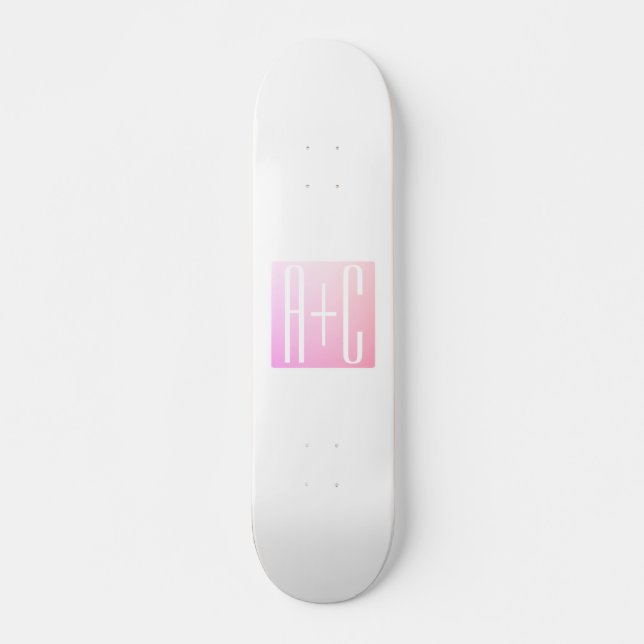 Initialen des Paares | Subtile Pink Gradation Skateboard (Vorne)