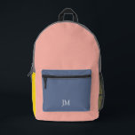 Initialen des rosa blauen gelben Farbblockes Bedruckter Rucksack<br><div class="desc">Ein Farbblock-Design mit rosa,  blauen,  kohlehaltigen,  gelben und mit Monogramm Initialen.</div>
