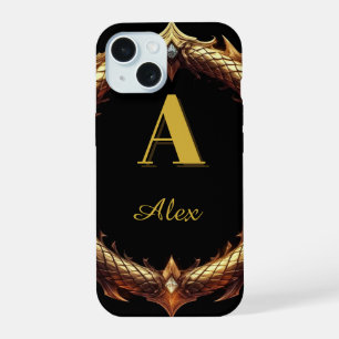 ✨ Initialen-Drache-Ornament-Kreuzrahmen ✨ iPhone 15 Hülle
