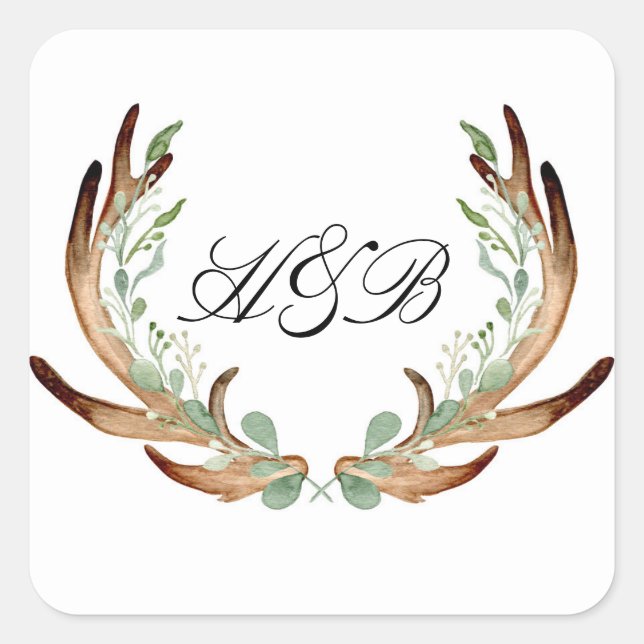 Initialen für Antler- und Weinwasser Quadratischer Aufkleber (Vorderseite)