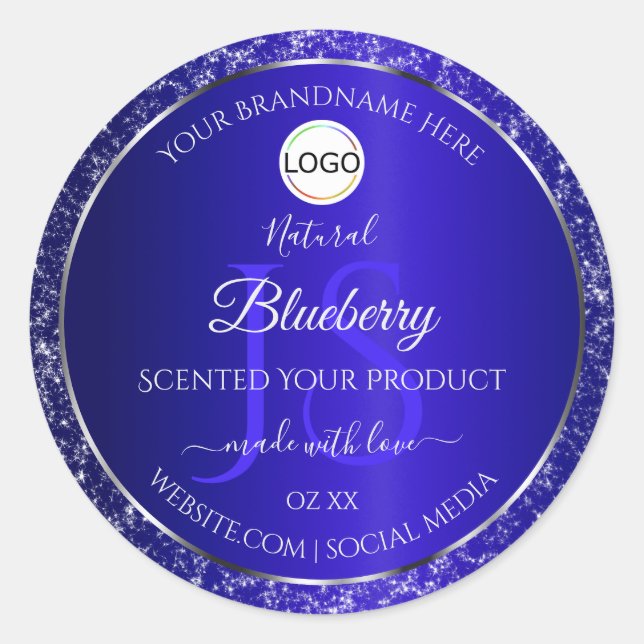 Initialen für den Glitzer von Royal Blue Logos Runder Aufkleber (Vorderseite)