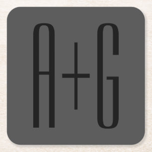 Initialen für klassische Paare Schwarz & Grau Rechteckiger Pappuntersetzer