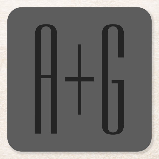 Initialen für klassische Paare | Schwarz & Grau Rechteckiger Pappuntersetzer (Vorderseite)