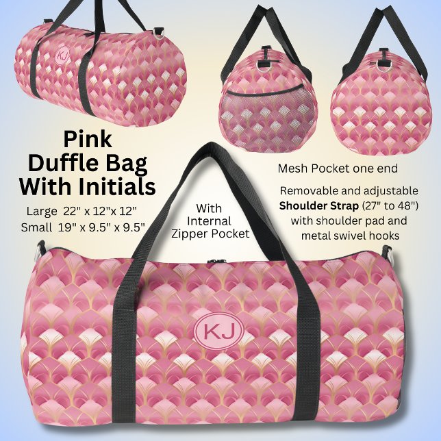Initialen hinzufügen, rosa abstraktes Design Duffle Bag (Von Creator hochgeladen)
