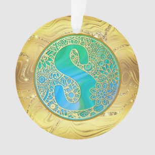 Initialen-Monogramm S Weihnachten - Gold, Teal & B Ornament