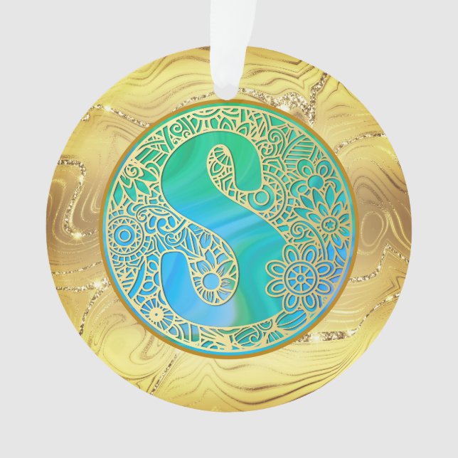 Initialen-Monogramm S Weihnachten - Gold, Teal & B Ornament (Vorderseite)