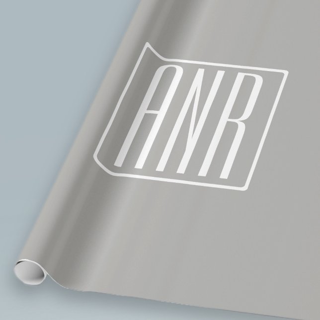Initialen Monogramm | Weiß auf Hellgrau Geschenkpapier (Von Creator hochgeladen)