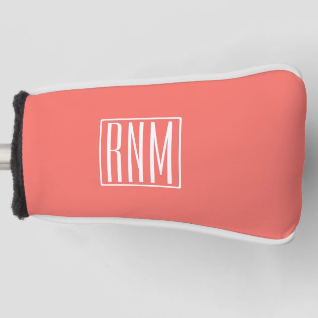 Initialen Monogramm | Weiß auf Koralle Golf Headcover (Vorderseite)