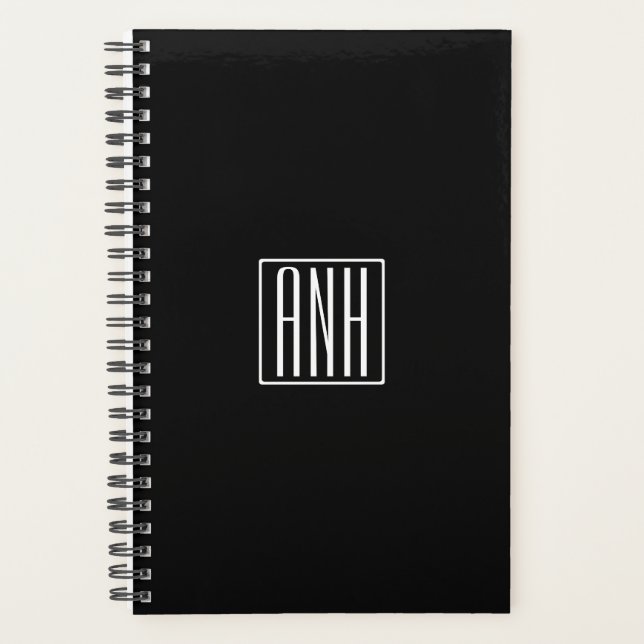 Initialen Monogramm | Weiß auf Schwarz Planer (Vorderseite)