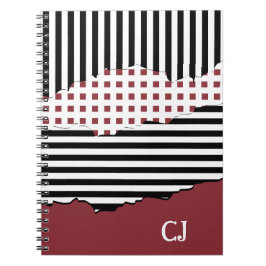 Initialen Streifen Netz Layered Black, White & Red Notizblock