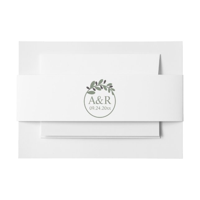 Initialen und stilisierte Olivenzweig Hochzeit Einladungsbanderole (Vorderseite Beispiel)