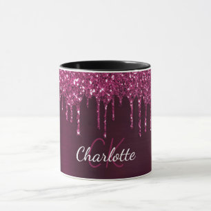 Initialen von Burgundy Glitzer Tropfens Tasse