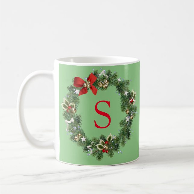 Initialen-Weihnachtskranz   Kaffeetasse (Links)