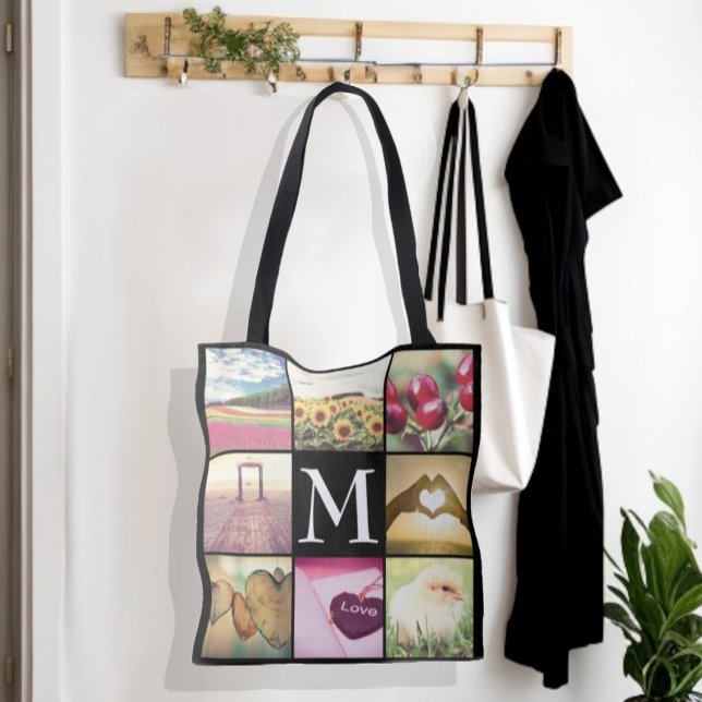 Initialer Name der benutzerdefinierten Foto-Sortie Tasche (Photo collage name initial monogram tote bag)