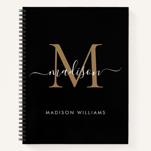 Initialer Name des eleganten Black Gold Monogram L Notizbuch (Vorderseite)