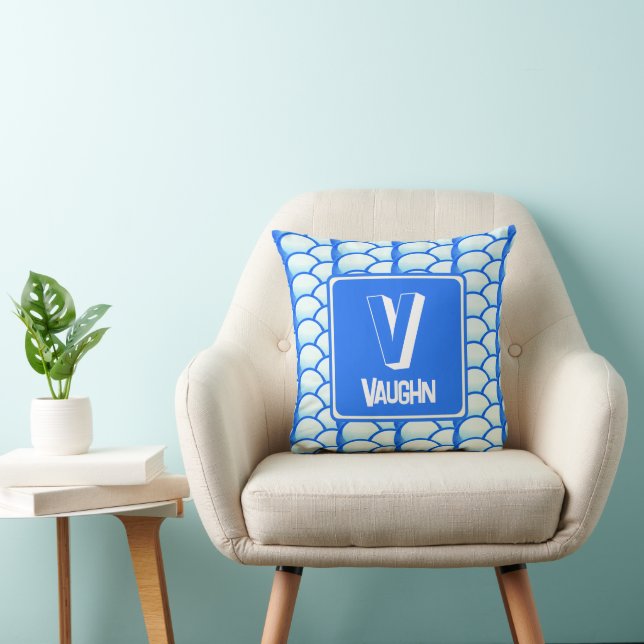 Initialer Name des geometrischen blauen Monogramms Kissen (Stuhl )