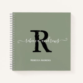Initialer Name des Monogram-Skripts Sage Green Ele Notizbuch