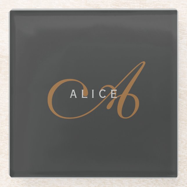 Initialer Name des Niedlichen Schlichten Monogramm Glasuntersetzer (Vorderseite)