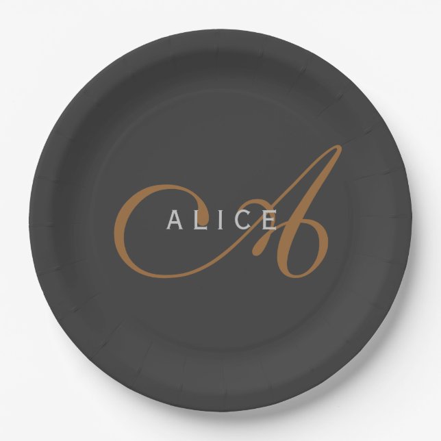 Initialer Name des Niedlichen Schlichten Monogramm Pappteller (Vorderseite)