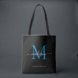 Initialer Name für das Blue Monogram Tasche<br><div class="desc">Modernes Blue Ocean Blue Monogram Eleganter Script Name Initial Tote Bag</div>