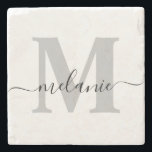 Initialer Name für personalisiertes Monogramm-Skri Steinuntersetzer<br><div class="desc">Eleganter Personalisierter Monogramm-Skriptname Stilvoller Stone-Untersetzer</div>